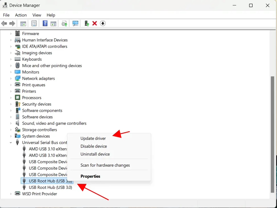 Device Manager USB Reinstall Drivers