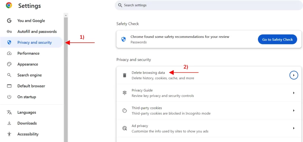 Chrome - Delete Browsing Data
